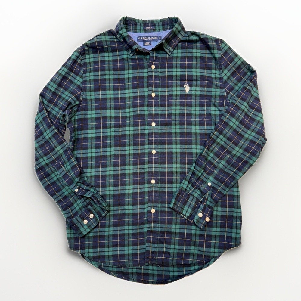 U.S.Polo Assn. Plaid Men's Long Sleeve Shirt Size medium Preppy Green Blue Fall